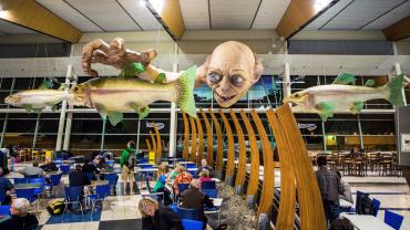 Giant Gollum on the ceiling at Wellington airport - Lord of the Rings Tours