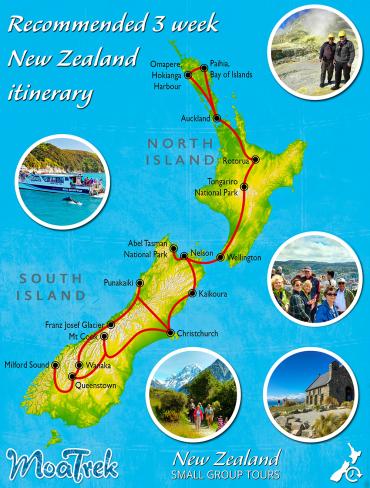 New Zealand 3 week itinerary map
