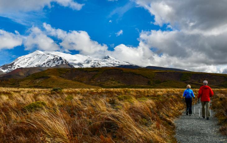 Day Walkers in Tongariro National Park with Mt Ruapehu