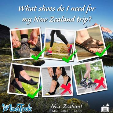 Graphic showing what shoes to pack for New Zealand