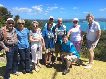 Walking group enjoying the views from Flagstaff Hill in the Bay of Islands