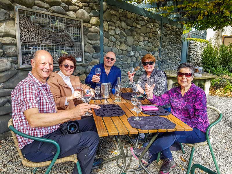 Travellers enjoying new spring releases at a winery in Marlborough