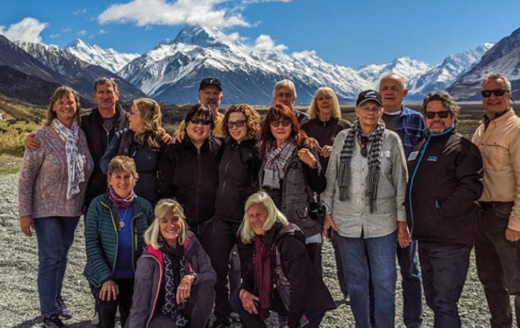 Susan and her MoaTrek tour group at Mt Cook