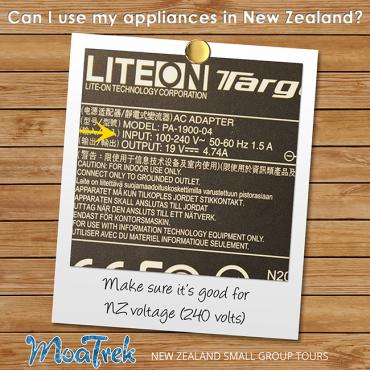 Voltage label on appliance suitable for New Zealand - MoaTrek