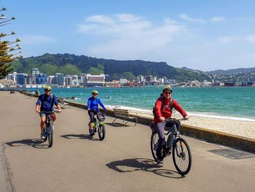 MoaTrek guests cycling along the Wellington waterfront