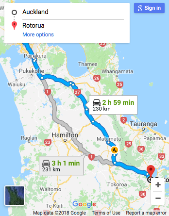 Auckland to Rotorua Google Maps 